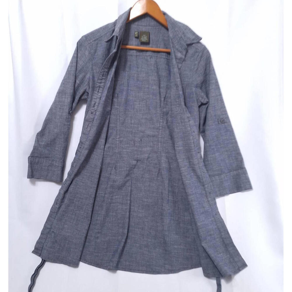 Anthropologie Fei Shirt Dress Womens Size S Tunic Belted 3/4 Sleeves‎  Blue Gray - Picture 4 of 9